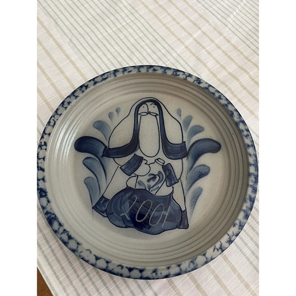 Vintage 2001 Eldreth Pottery Blue Salt Glazed 11" Santa Claus Pie Plate - Picture 1 of 10